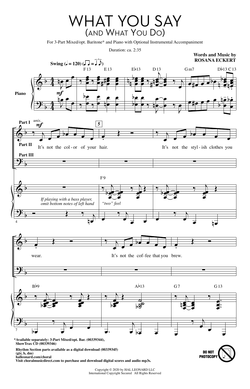 Rosana Eckert What You Say (And What You Do) sheet music notes and chords arranged for 3-Part Mixed Choir