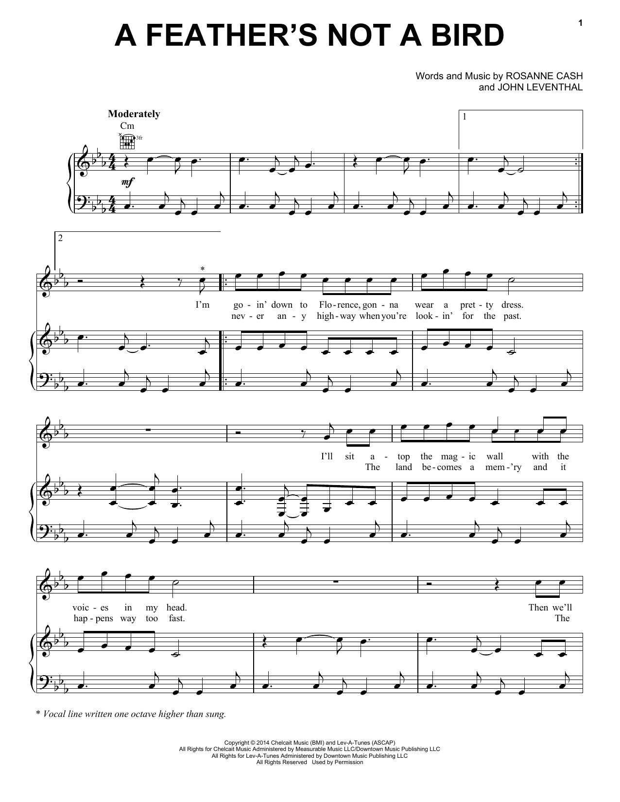 Rosanne Cash A Feather's Not A Bird sheet music notes and chords arranged for Piano, Vocal & Guitar Chords (Right-Hand Melody)