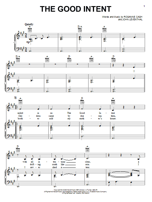 Rosanne Cash Good Intent sheet music notes and chords arranged for Piano, Vocal & Guitar Chords (Right-Hand Melody)