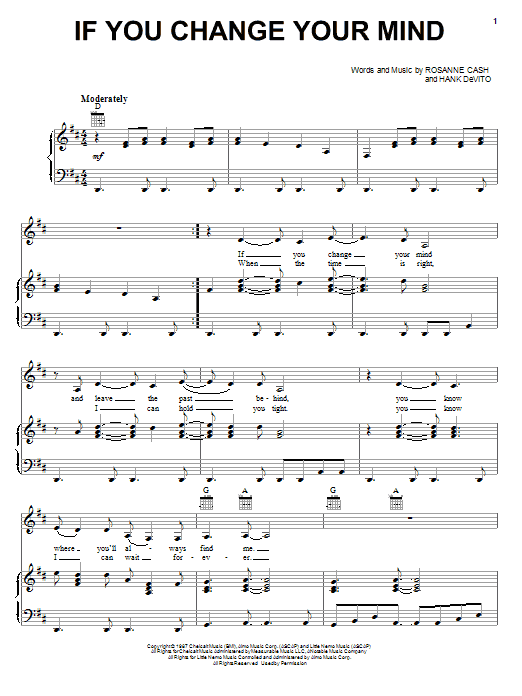 Rosanne Cash If You Change Your Mind sheet music notes and chords arranged for Piano, Vocal & Guitar Chords (Right-Hand Melody)