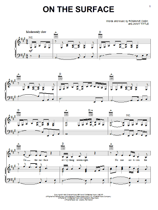 Rosanne Cash On The Surface sheet music notes and chords arranged for Piano, Vocal & Guitar Chords (Right-Hand Melody)