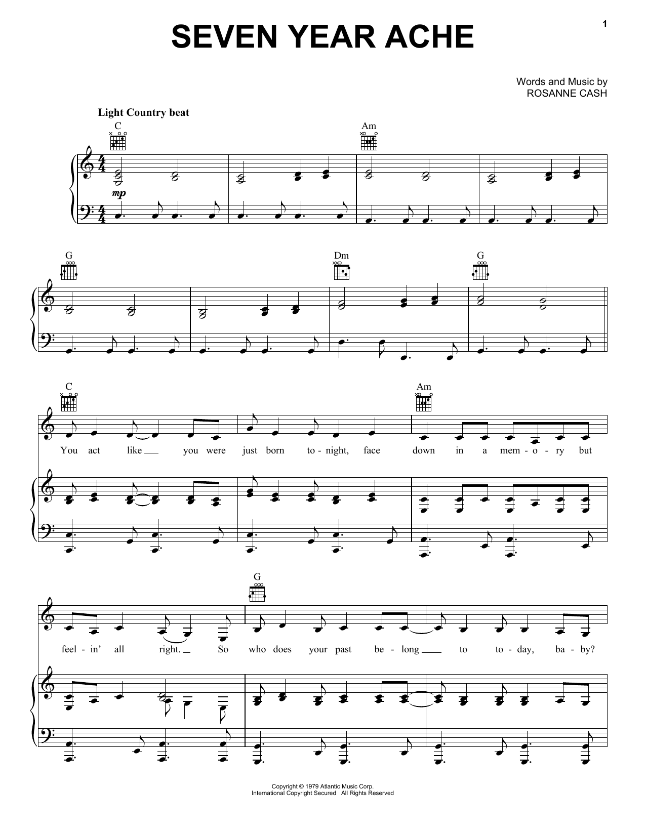 Rosanne Cash Seven Year Ache sheet music notes and chords arranged for Banjo Tab