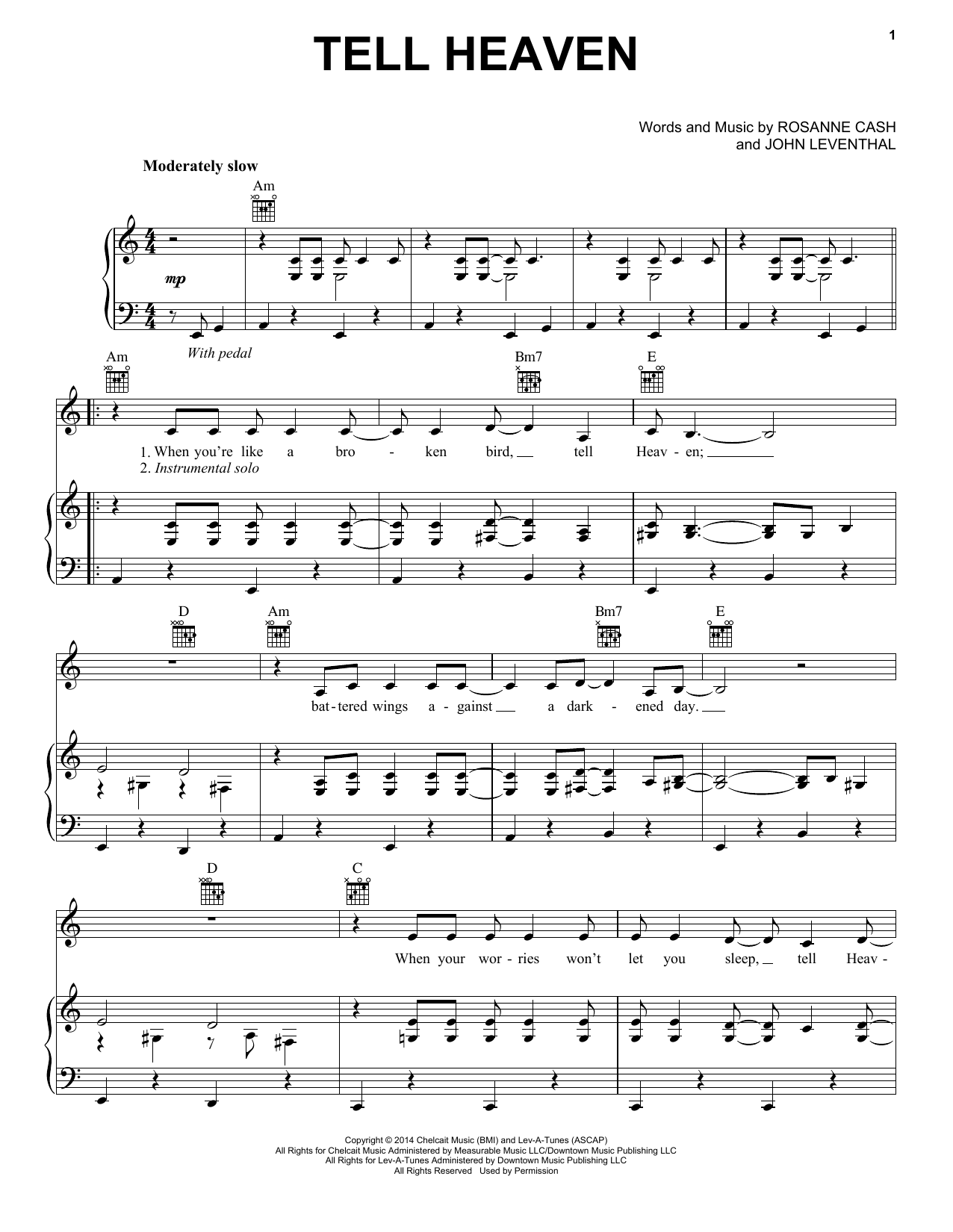 Rosanne Cash Tell Heaven sheet music notes and chords arranged for Piano, Vocal & Guitar Chords (Right-Hand Melody)