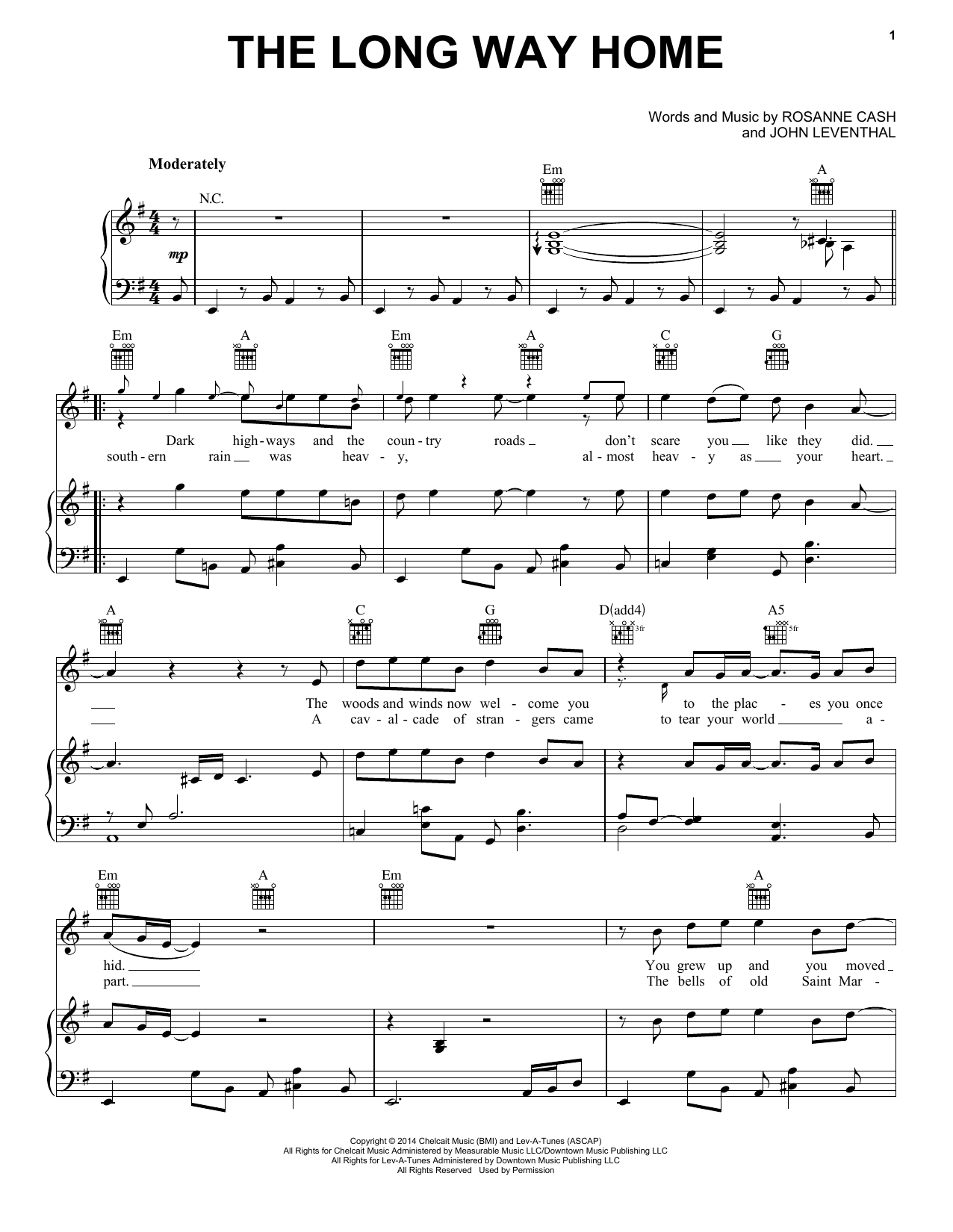Rosanne Cash The Long Way Home sheet music notes and chords arranged for Piano, Vocal & Guitar Chords (Right-Hand Melody)