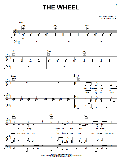 Rosanne Cash The Wheel sheet music notes and chords arranged for Piano, Vocal & Guitar Chords (Right-Hand Melody)