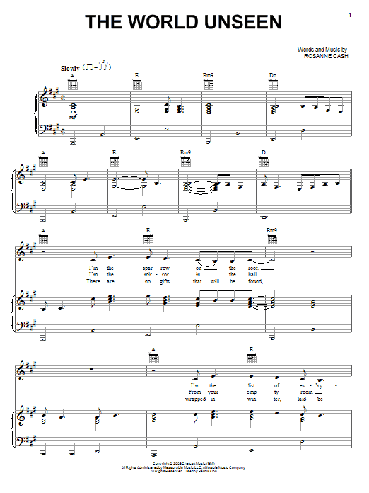 Rosanne Cash The World Unseen sheet music notes and chords arranged for Piano, Vocal & Guitar Chords (Right-Hand Melody)