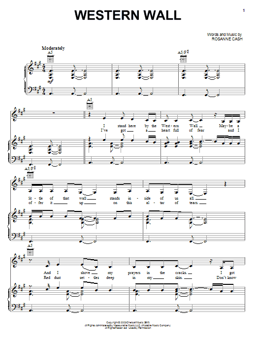 Rosanne Cash Western Wall sheet music notes and chords arranged for Piano, Vocal & Guitar Chords (Right-Hand Melody)