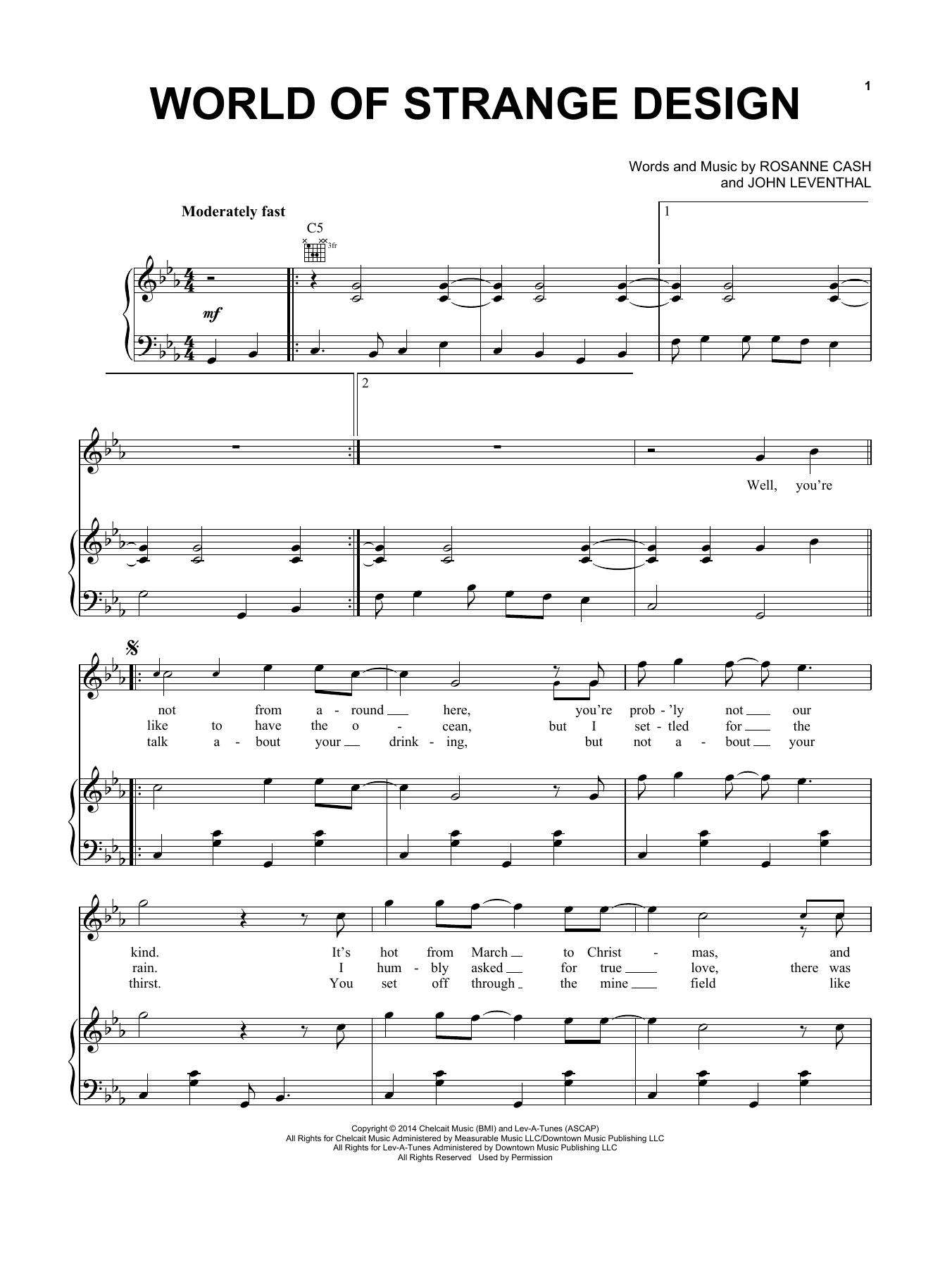 Rosanne Cash World Of Strange Design sheet music notes and chords arranged for Piano, Vocal & Guitar Chords (Right-Hand Melody)