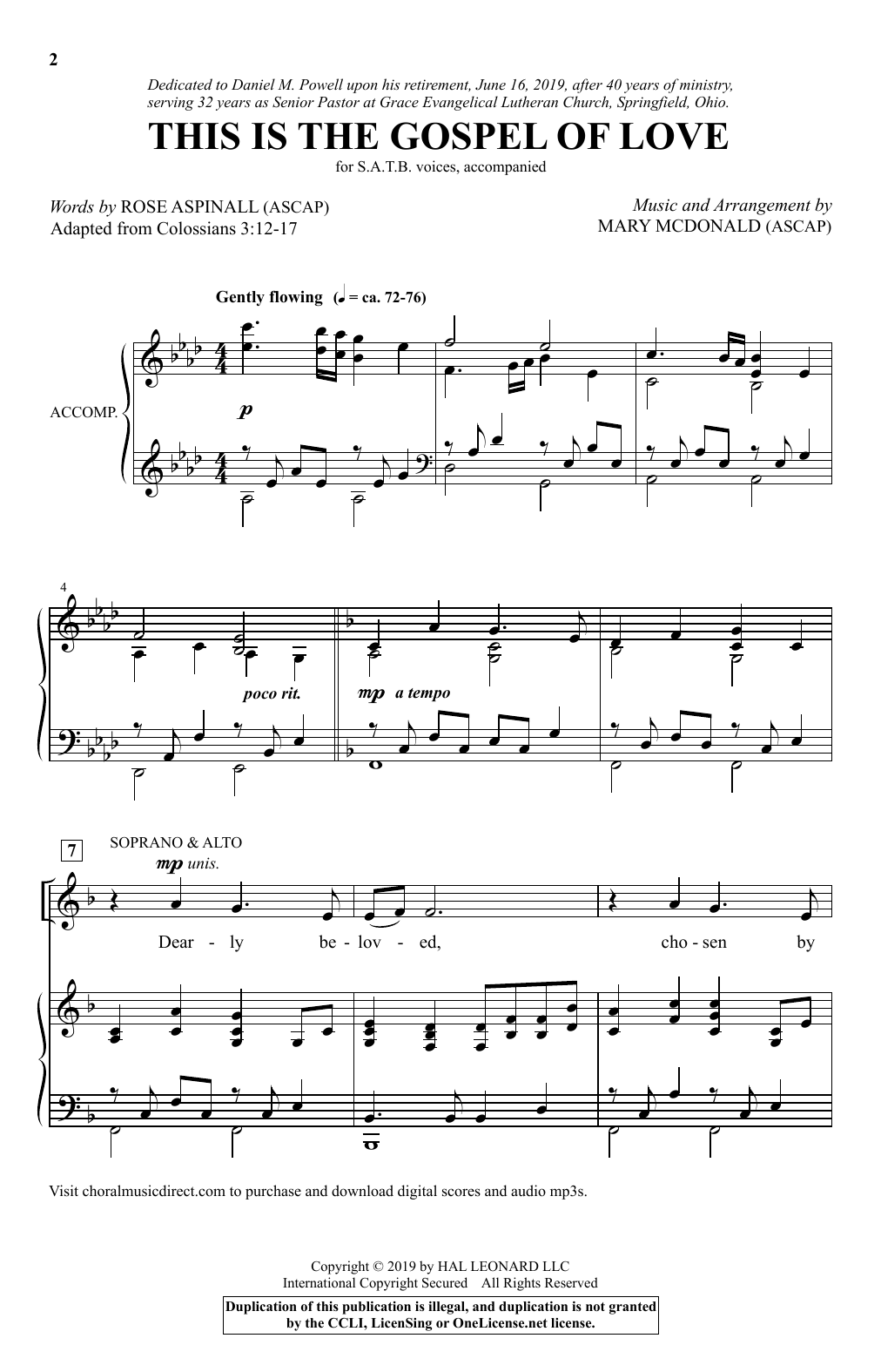 Rose Aspinall This Is The Gospel Of Love (arr. Mary McDonald) sheet music notes and chords arranged for SATB Choir