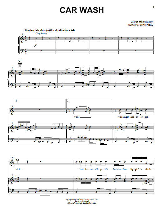 Rose Royce Car Wash sheet music notes and chords arranged for Guitar Chords/Lyrics
