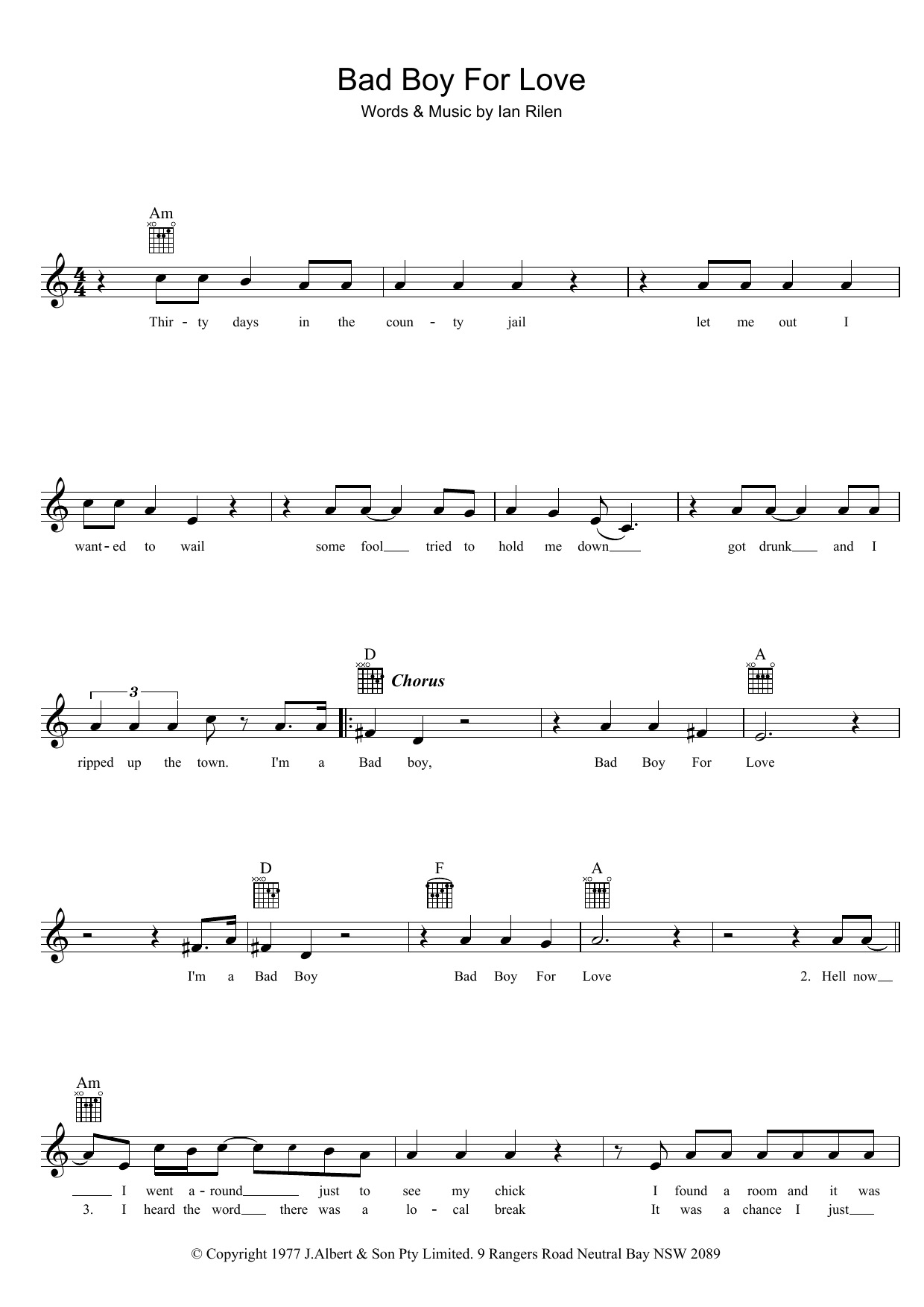 Rose Tattoo Bad Boy For Love sheet music notes and chords arranged for Guitar Tab