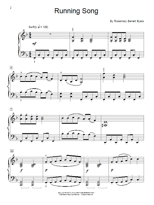 Rosemary Barrett Byers Running Song sheet music notes and chords arranged for Educational Piano