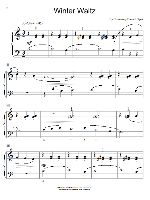 Rosemary Barrett Byers Winter Waltz sheet music notes and chords arranged for Educational Piano