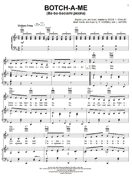 Rosemary Clooney Botch-A-Me (Ba-Ba-Baciami Piccina) sheet music notes and chords arranged for Piano, Vocal & Guitar Chords