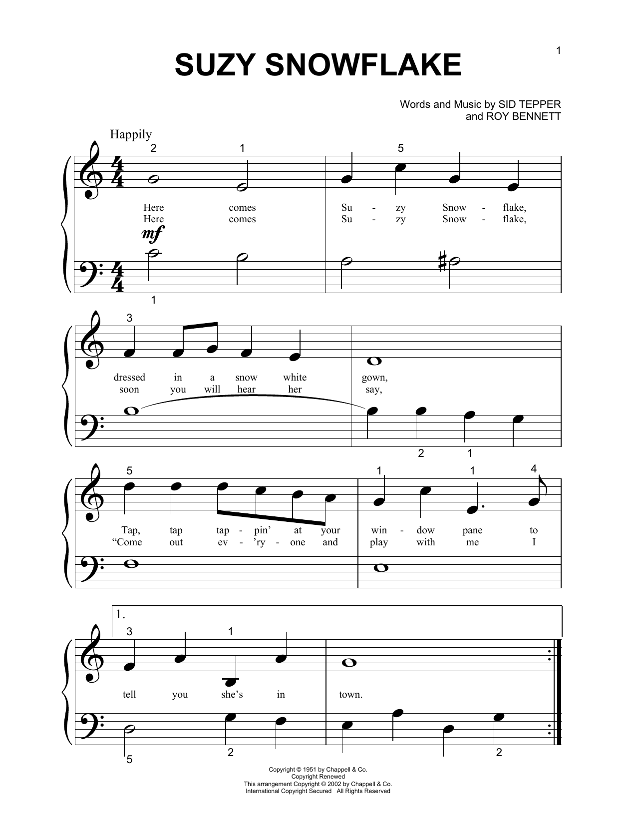 Rosemary Clooney Suzy Snowflake sheet music notes and chords arranged for Guitar Chords/Lyrics