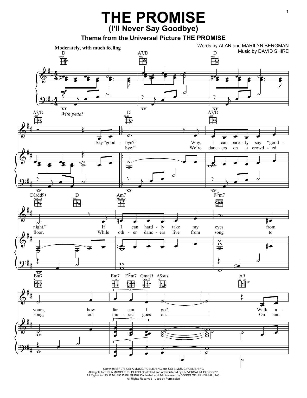 Rosemary Clooney The Promise (I'll Never Say Goodbye) sheet music notes and chords arranged for Piano, Vocal & Guitar Chords (Right-Hand Melody)