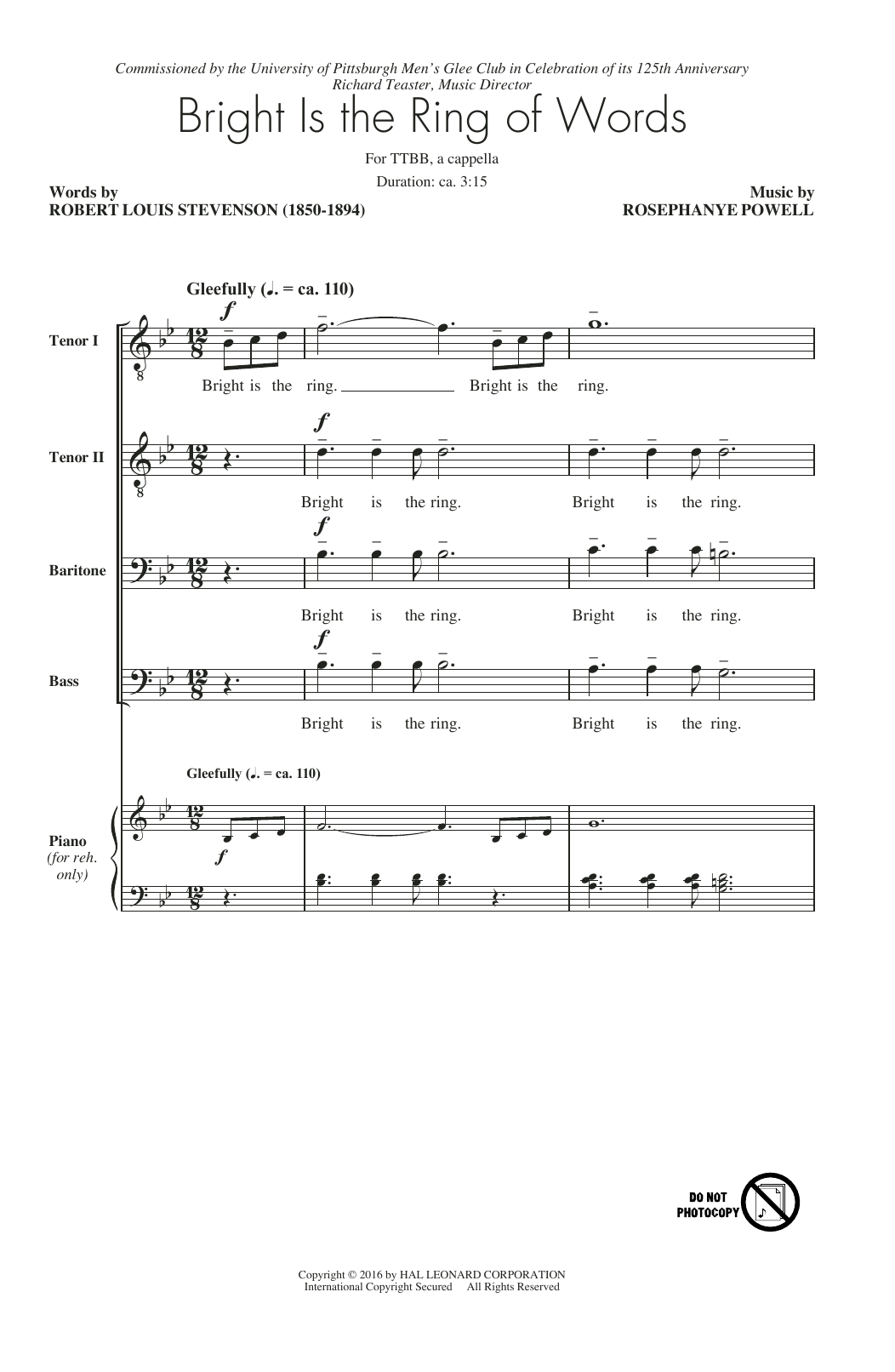 Rosephanye Powell Bright Is The Ring Of Words sheet music notes and chords arranged for TTBB Choir