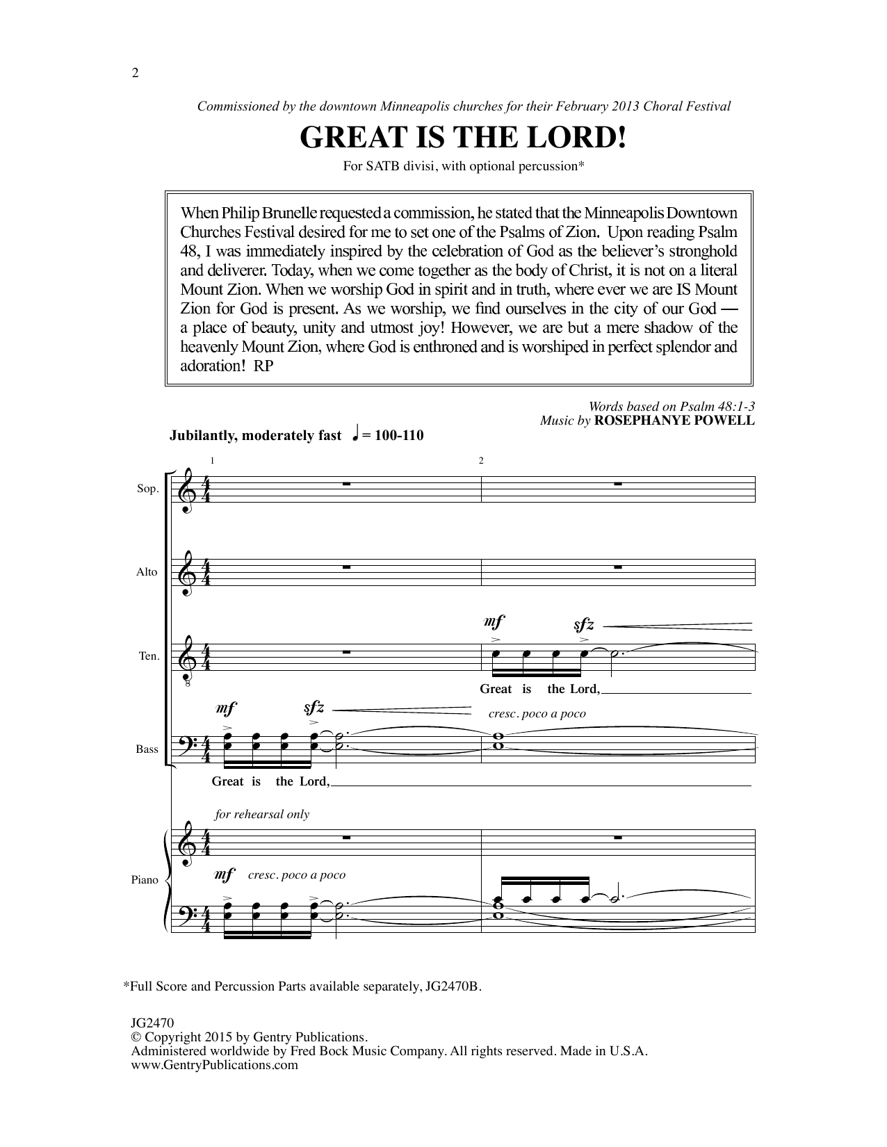Rosephanye Powell Great Is The Lord sheet music notes and chords arranged for SATB Choir