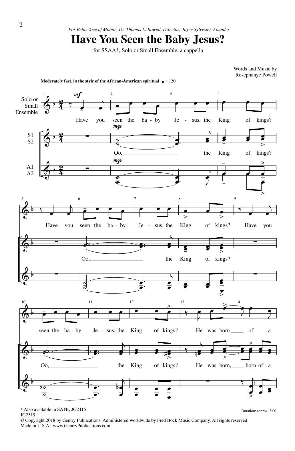 Rosephanye Powell Have You Seen The Baby Jesus sheet music notes and chords arranged for SSA Choir