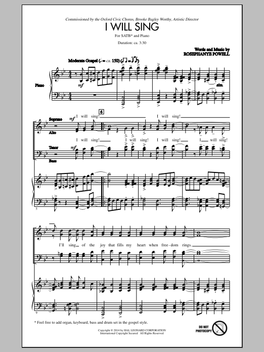 Rosephanye Powell I Will Sing sheet music notes and chords arranged for SATB Choir