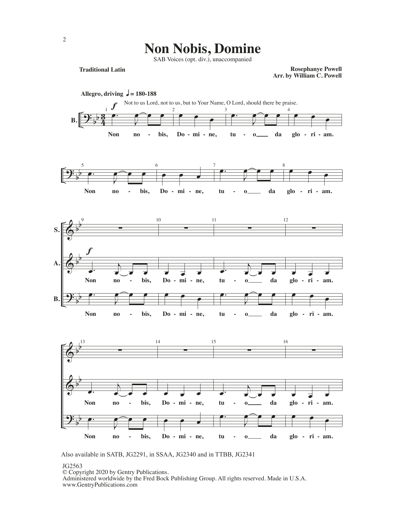 Rosephanye Powell Non Nobis, Domine (arr. William C. Powell) sheet music notes and chords arranged for SAB Choir