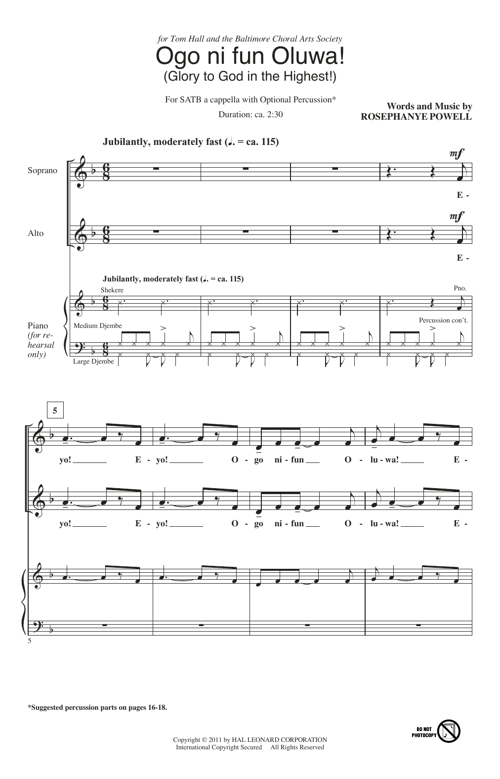 Rosephanye Powell Ogo Ni Fun Oluwa! (Glory To God In The Highest!) sheet music notes and chords arranged for SATB Choir