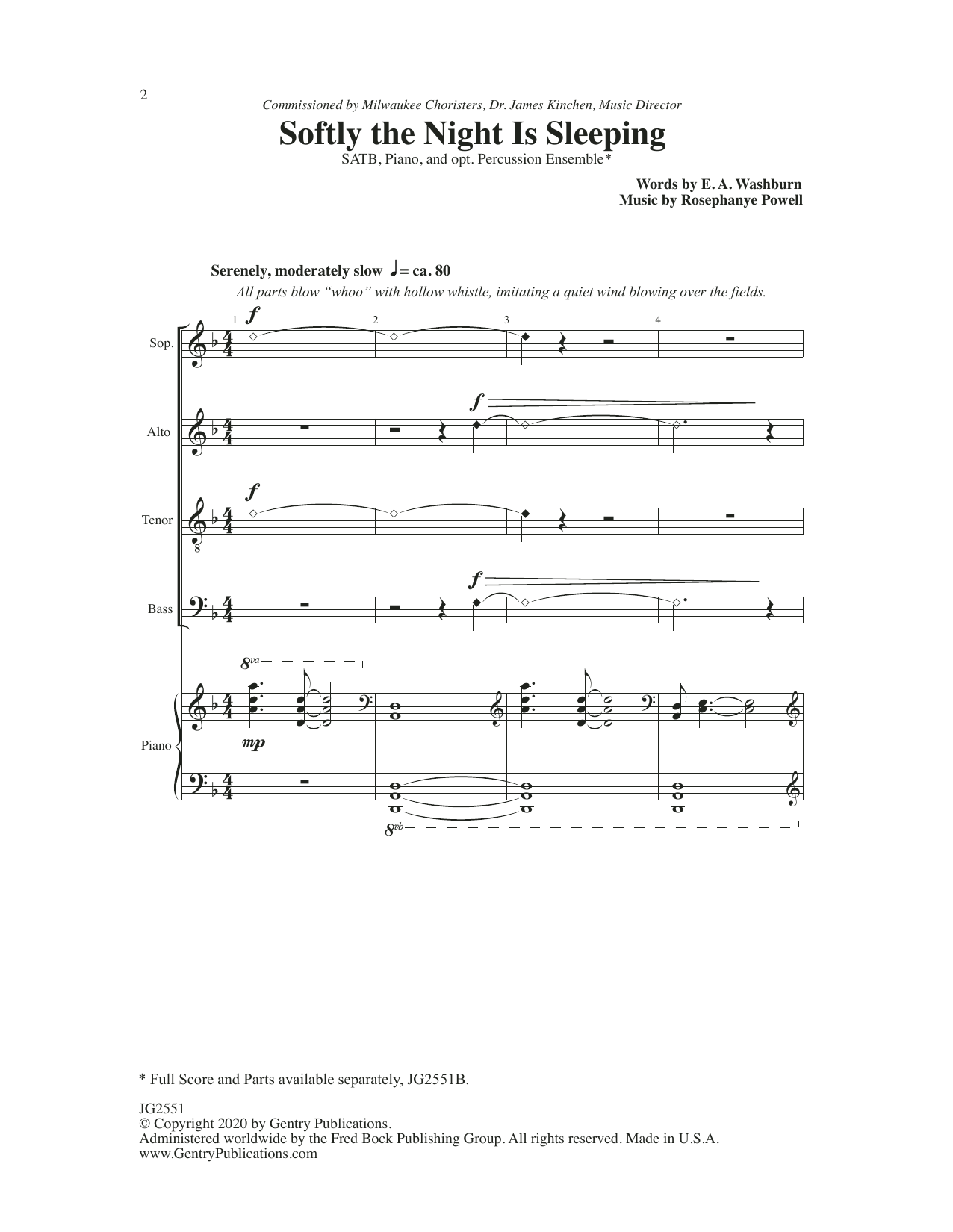 Rosephanye Powell Softly The Night Is Sleeping sheet music notes and chords arranged for SATB Choir