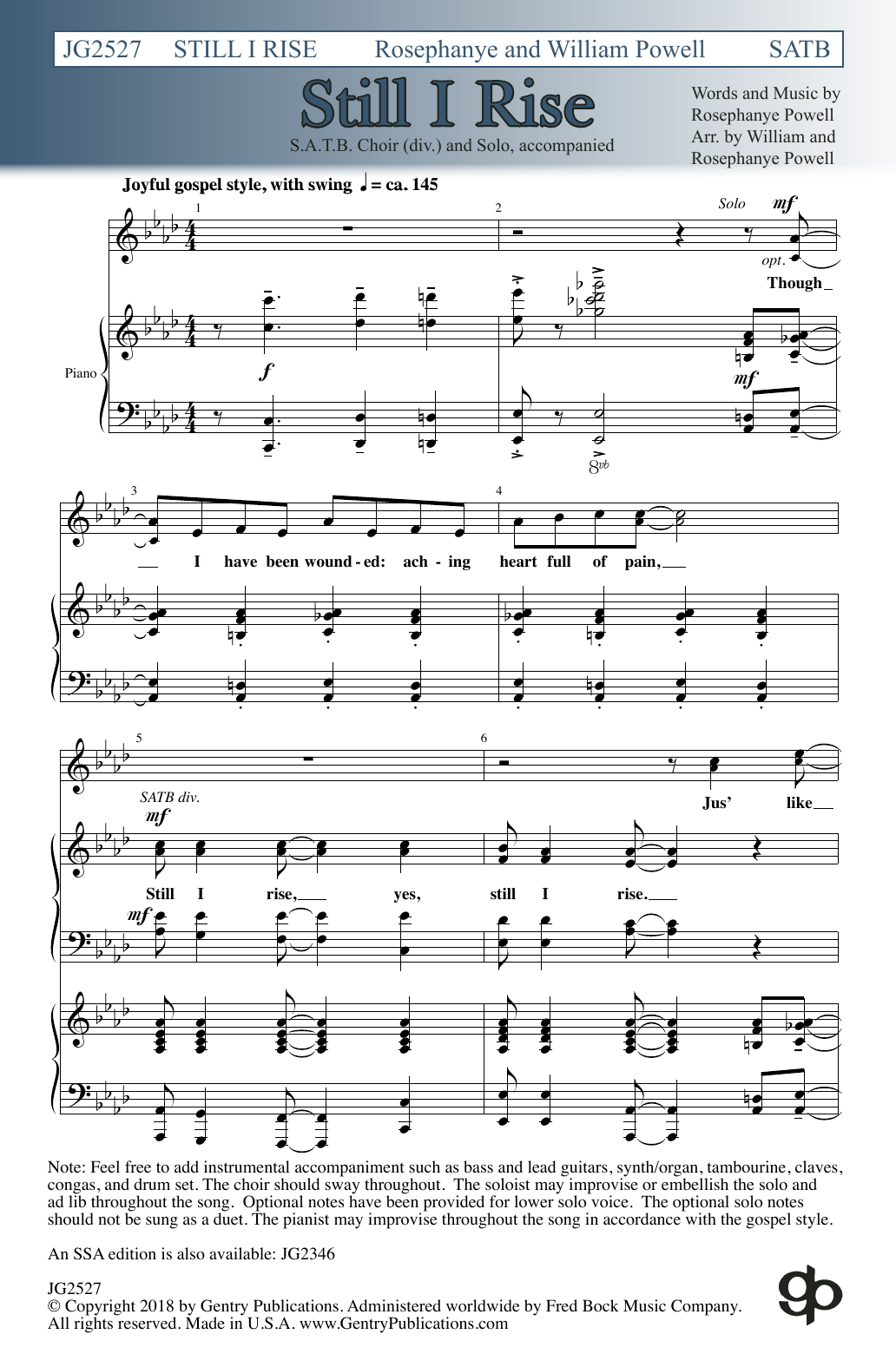 Rosephanye Powell Still I Rise (arr. William and Rosephanye Powell) sheet music notes and chords arranged for SATB Choir