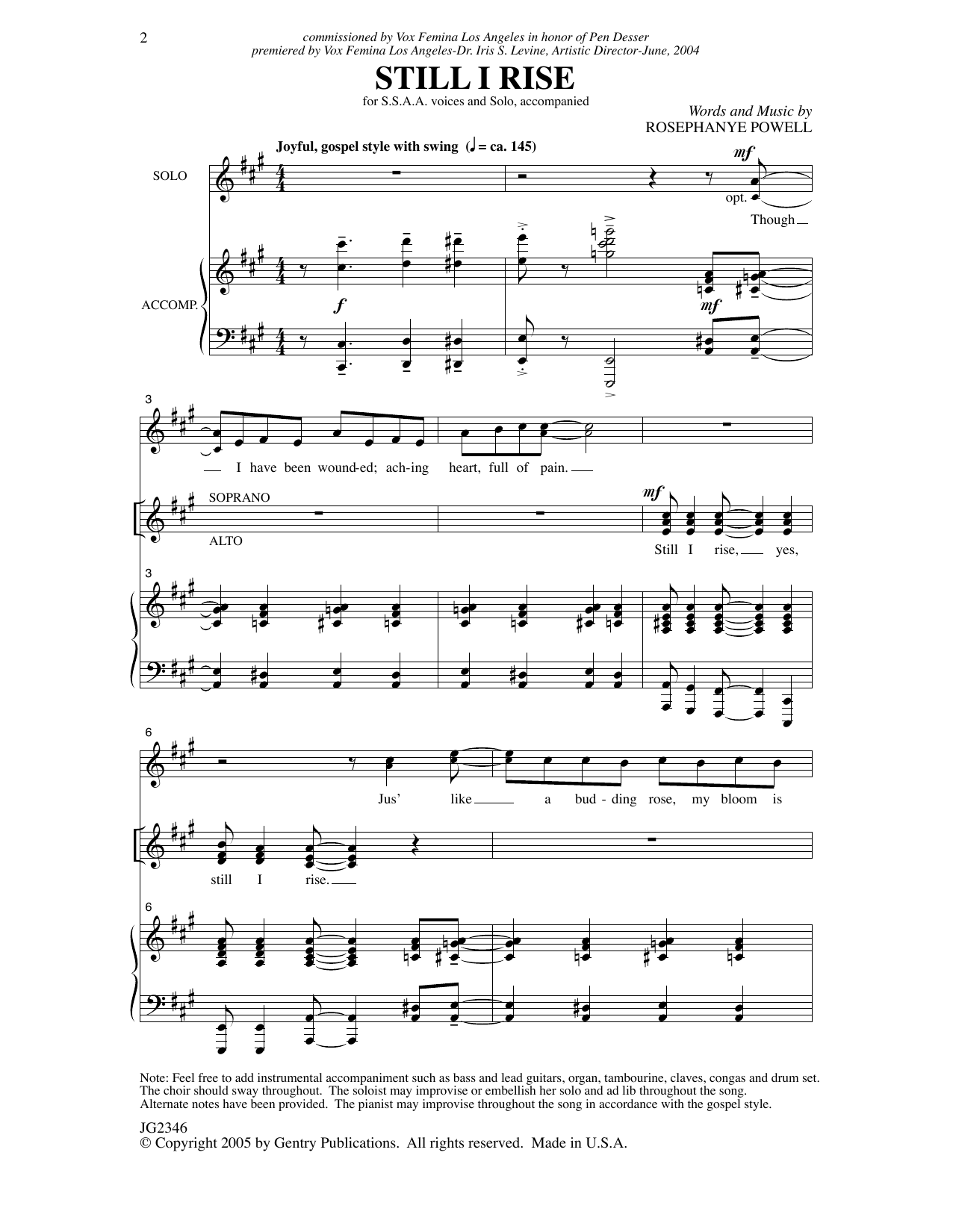 Rosephanye Powell Still I Rise sheet music notes and chords arranged for SSAA Choir