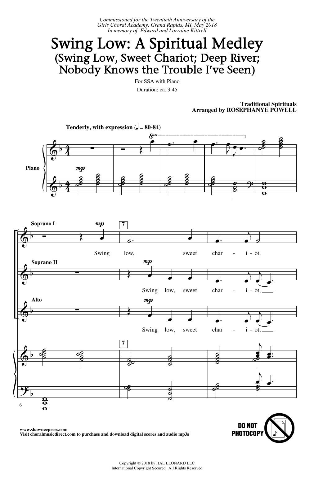 Rosephanye Powell Swing Low: A Choral Medley sheet music notes and chords arranged for SSA Choir