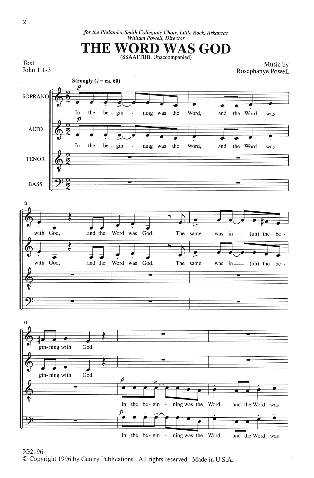Rosephanye Powell The Word Was God sheet music notes and chords arranged for SATB Choir