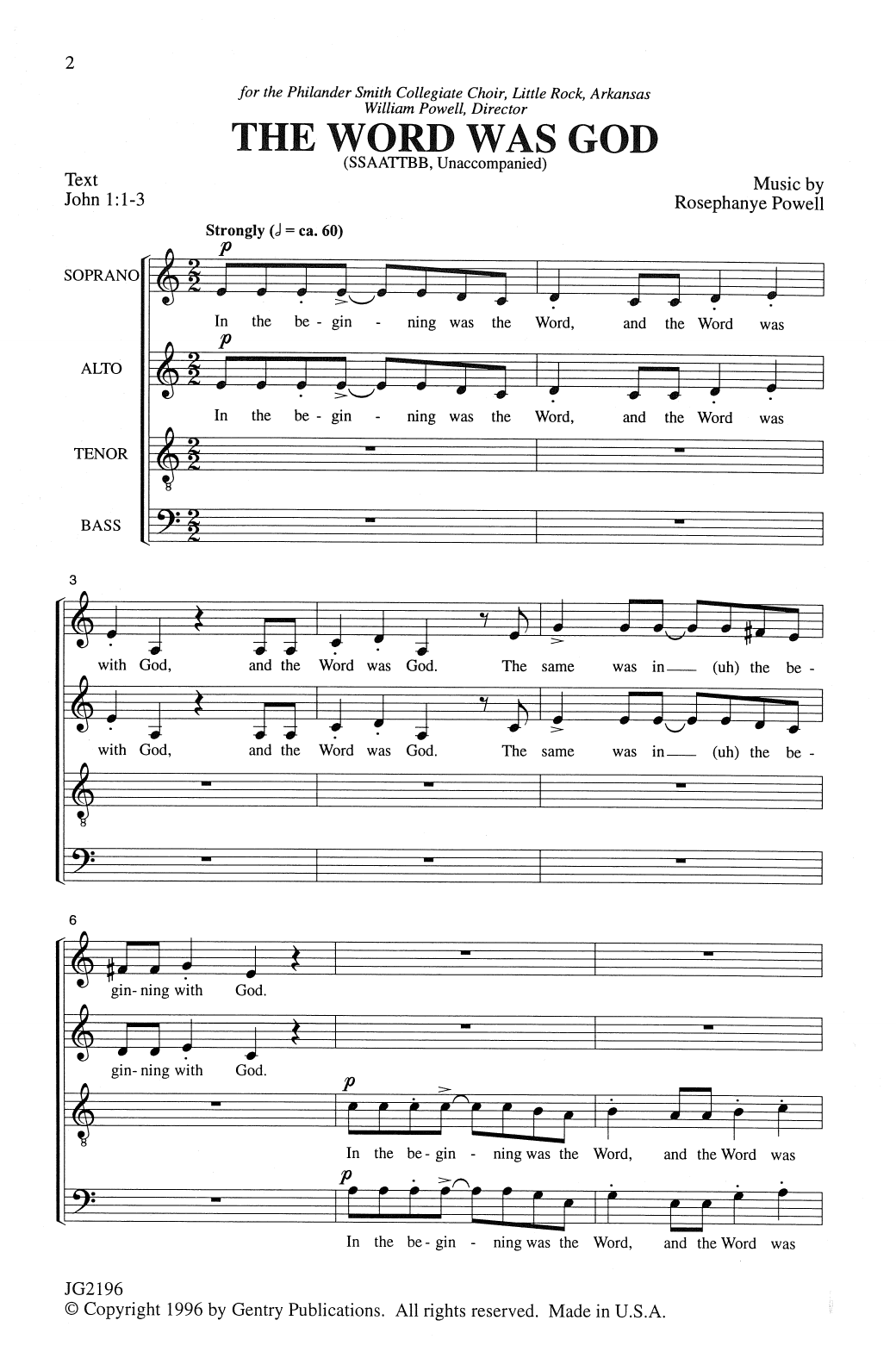 Rosephanye Powell The Word Was God sheet music notes and chords arranged for SSAA Choir