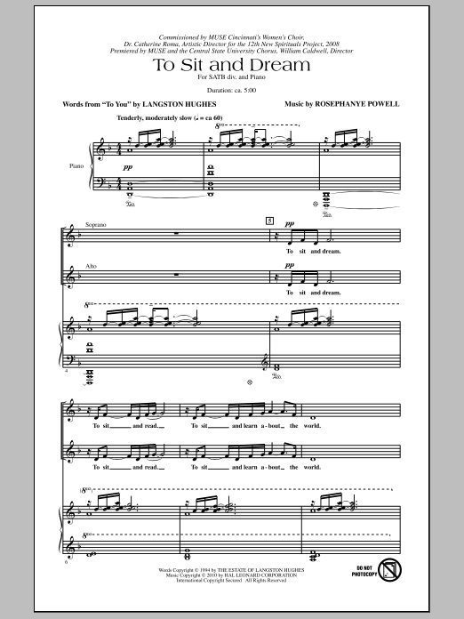 Rosephanye Powell To Sit And Dream sheet music notes and chords arranged for SATB Choir
