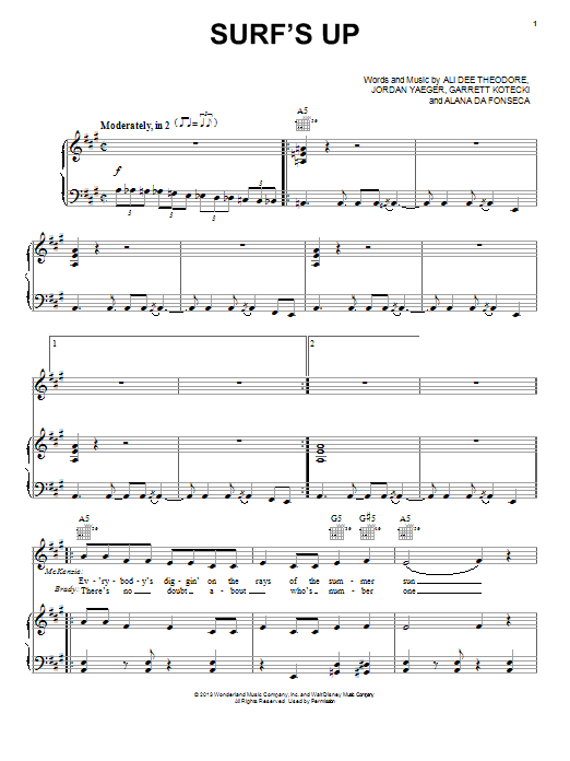 Ross Lynch Surf's Up sheet music notes and chords arranged for Piano, Vocal & Guitar Chords (Right-Hand Melody)