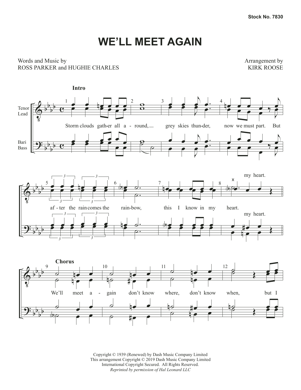 Ross Parker and Hughie Charles We'll Meet Again (arr. Kirk Roose) sheet music notes and chords arranged for TTBB Choir
