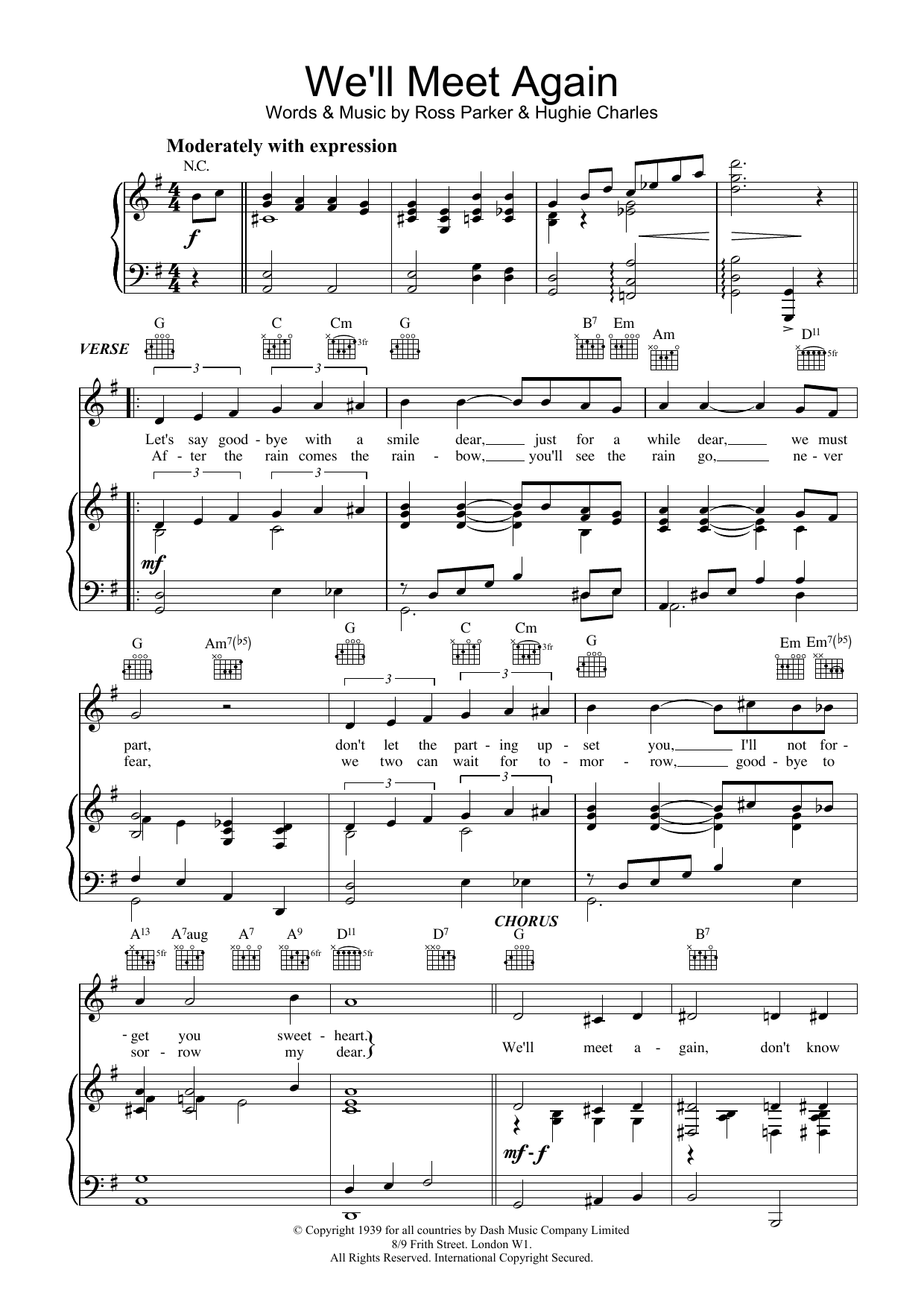 Ross Parker and Hughie Charles We'll Meet Again sheet music notes and chords arranged for Easy Piano