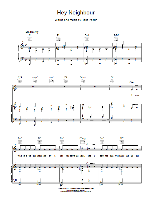 Ross Parker Hey Neighbour sheet music notes and chords arranged for Piano, Vocal & Guitar Chords