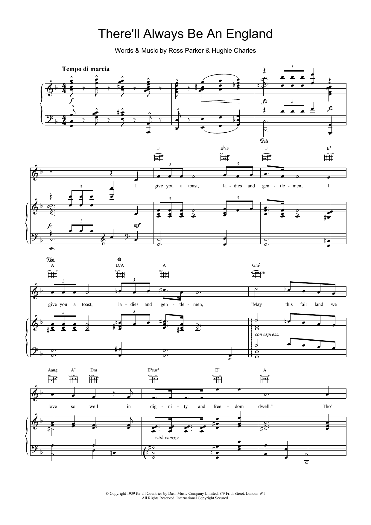Ross Parker There'll Always Be An England sheet music notes and chords arranged for Piano, Vocal & Guitar Chords
