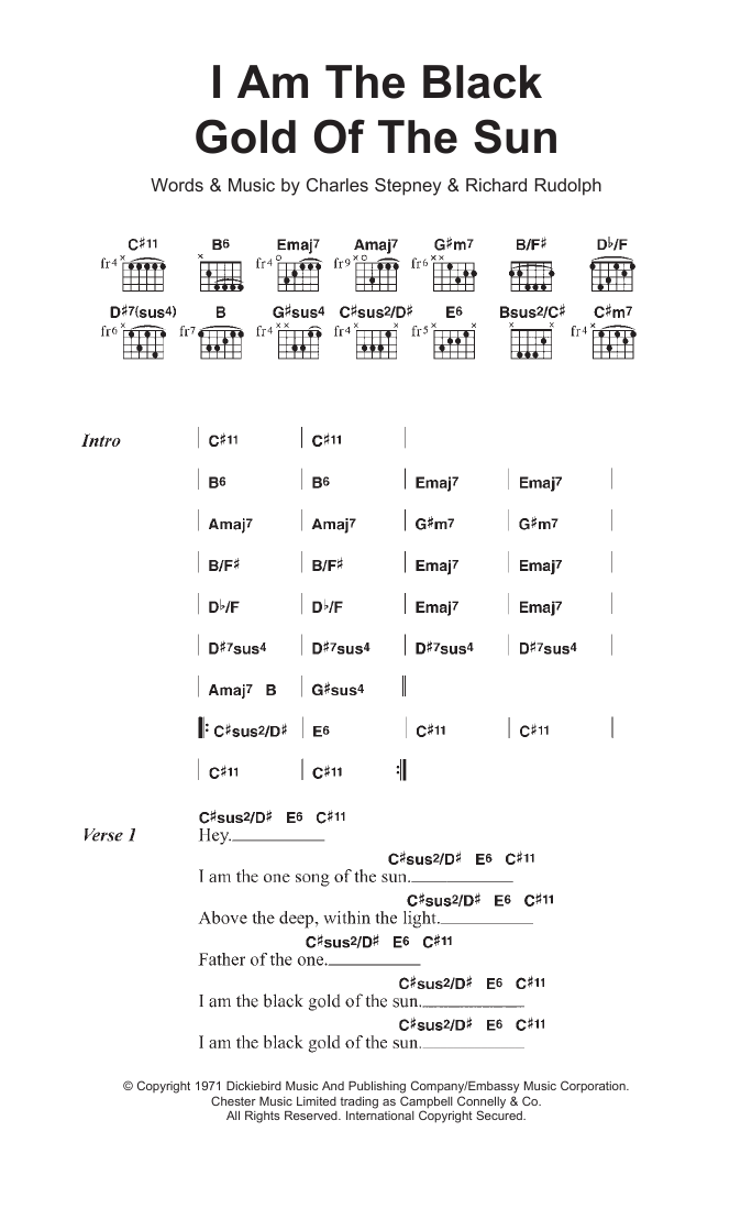 Rotary Connection I Am The Black Gold Of The Sun sheet music notes and chords arranged for Guitar Chords/Lyrics