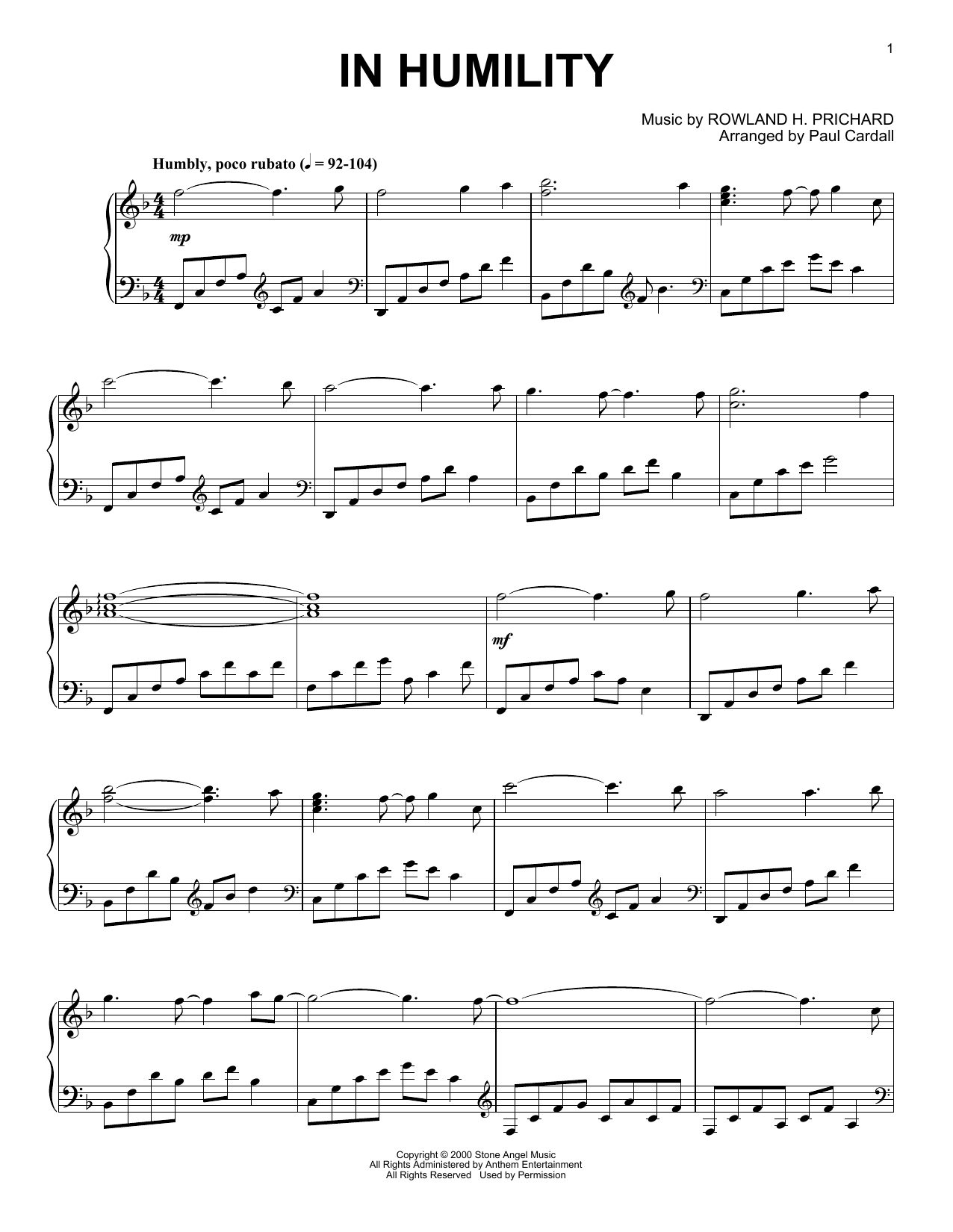 Rowland H. Prichard In Humility (arr. Paul Cardall) sheet music notes and chords arranged for Piano Solo