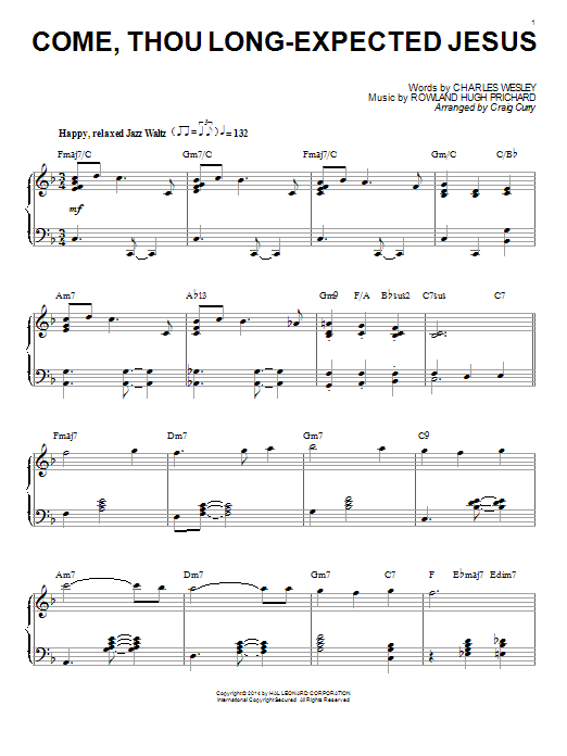Craig Curry Come, Thou Long-Expected Jesus (arr. Craig Curry) sheet music notes and chords arranged for Piano Solo
