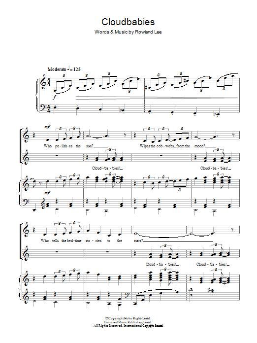 Rowland Lee Cloudbabies Theme sheet music notes and chords arranged for Piano, Vocal & Guitar Chords