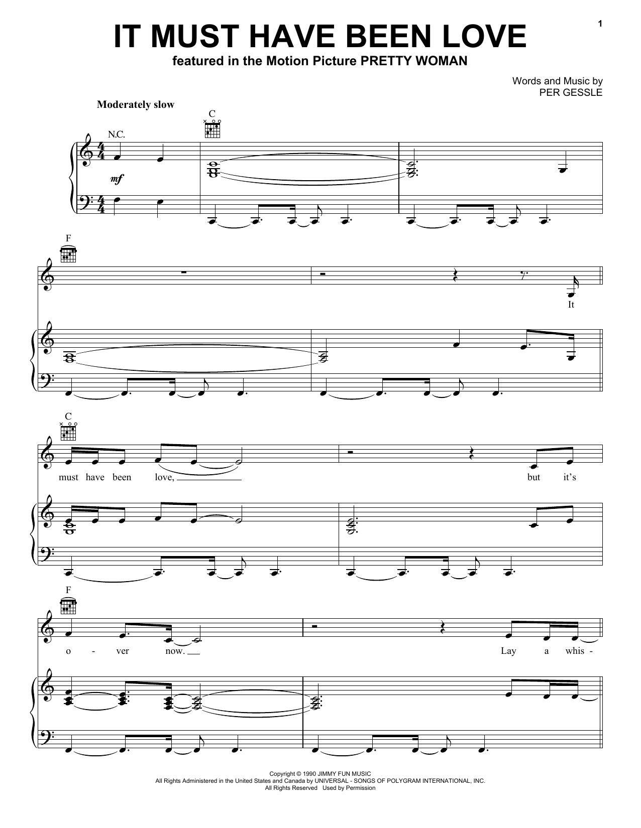 Roxette It Must Have Been Love sheet music notes and chords arranged for Easy Ukulele Tab
