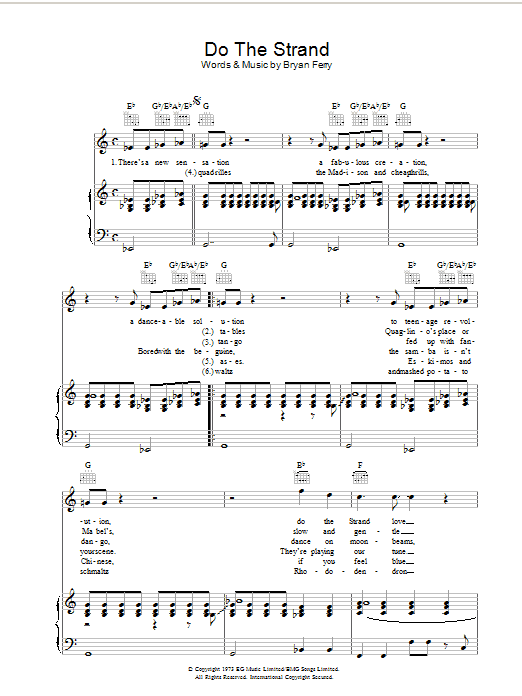 Roxy Music Do The Strand sheet music notes and chords arranged for Piano, Vocal & Guitar Chords