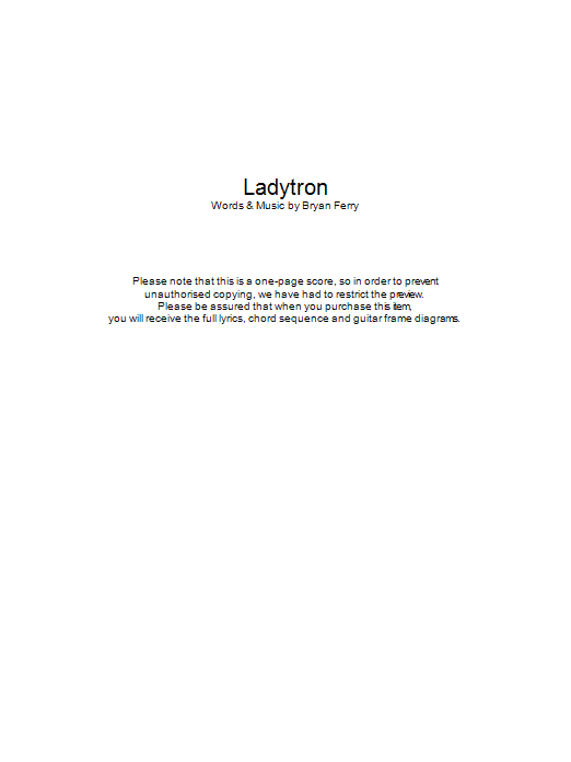 Roxy Music Ladytron sheet music notes and chords arranged for Guitar Chords/Lyrics