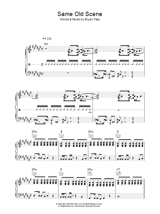 Roxy Music Same Old Scene sheet music notes and chords arranged for Piano, Vocal & Guitar Chords