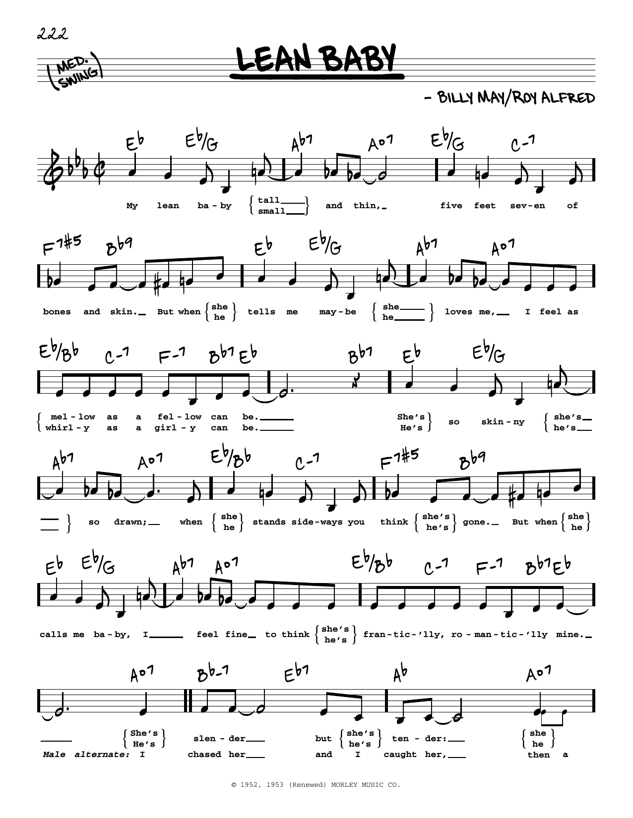 Roy Alfred Lean Baby (Low Voice) sheet music notes and chords arranged for Real Book – Melody, Lyrics & Chords
