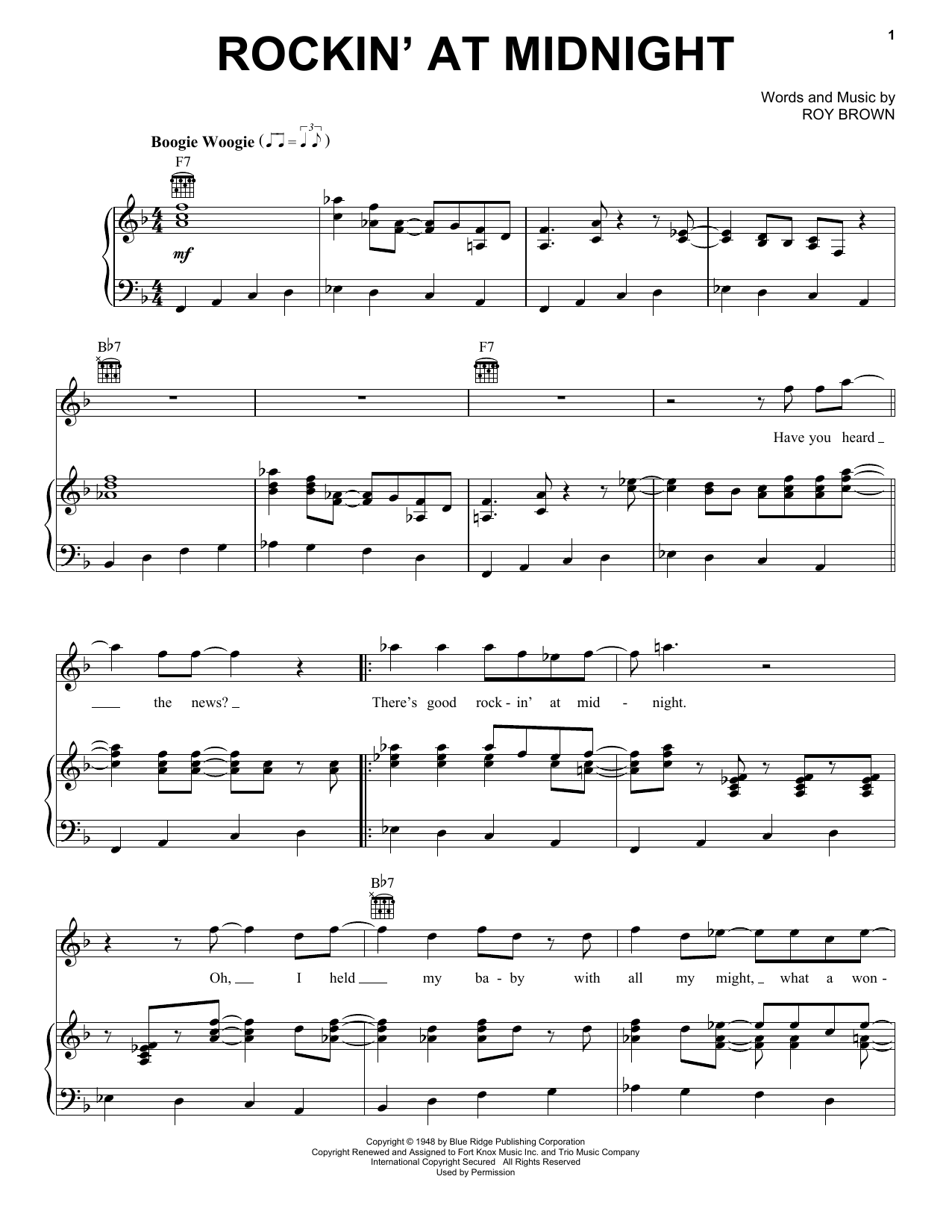 Roy Brown Rockin' At Midnight sheet music notes and chords arranged for Piano, Vocal & Guitar Chords (Right-Hand Melody)