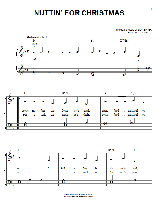 Roy C. Bennett Nuttin' For Christmas sheet music notes and chords arranged for Harmonica