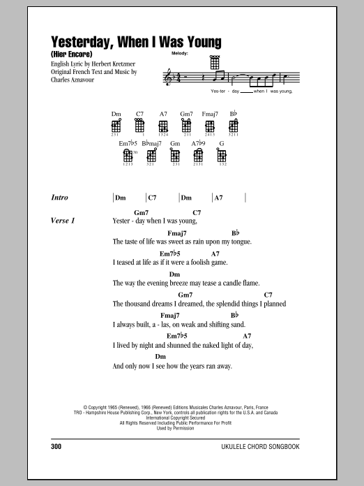 Roy Clark Yesterday, When I Was Young (Hier Encore) sheet music notes and chords arranged for Guitar Chords/Lyrics